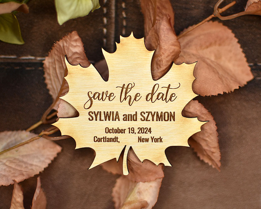 save the date magnes na lodówkę liść klonu